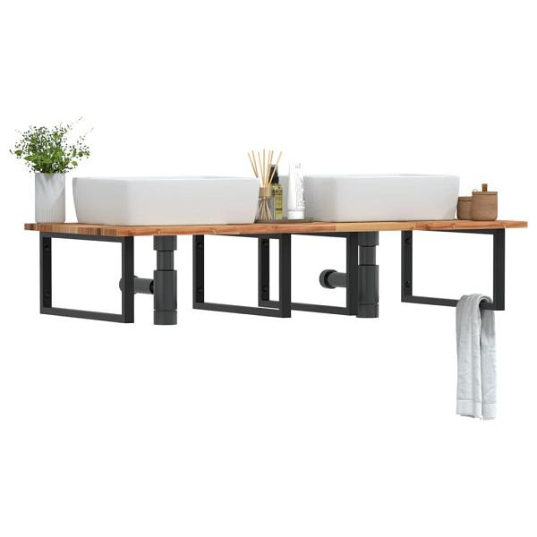 vidaXL Waschbeckenregal Wandmontage Stahl und Akazienholz, 3302929