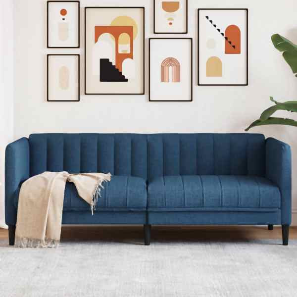 vidaXL Sofa 2-Sitzer Blau Stoff, Polyester, Massivholz, 372610