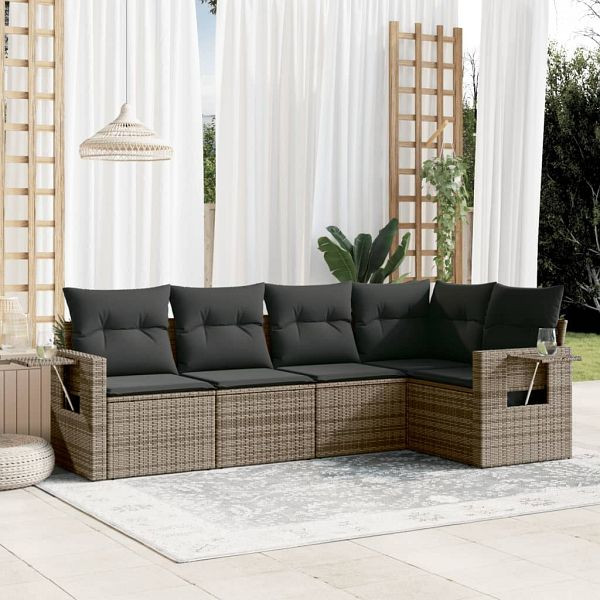 vidaXL 5-tlg. Garten-Sofagarnitur mit Kissen Grau Poly Rattan, 3252467