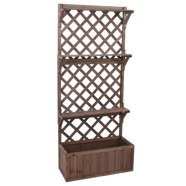 Mendler Hochbeet HWC-P69, Pflanz-/Blumenkasten Pflanzkübel Rankgitter Spalier Ablagefläche Holz FSC® 177x77x33cm, braun, 119663