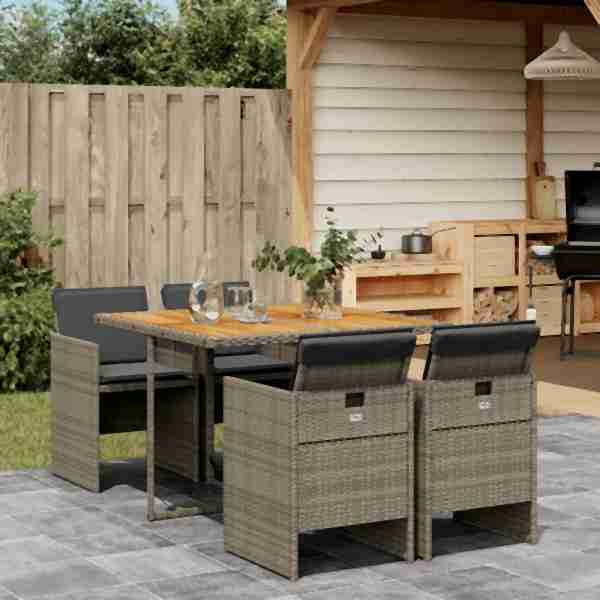 vidaXL 5-tlg. Garten-Essgruppe mit Kissen Grau Poly Rattan, UV-beständig, 3210542