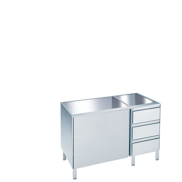 CHROMOnorm Arbeitsschrank mit Flügeltür und Schubladenblock rechts, Tiefe 660 (700)mm, ohne Tischplatte, SF0708US3R0