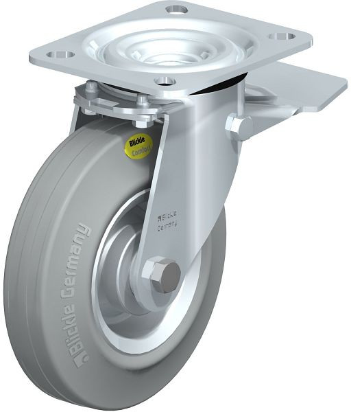 Blickle L-RD 125R-ST-VLI Stahlblech-Lenkrolle, mittelschwere Ausführung, mit Anschraubplatte & Feststeller, Zweikomponenten-Vollgummi, Grau, 12328