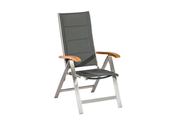 Merxx Ferrara Klappsessel, Rückenlehne 5-fach verstellbar,gepadded, Edelstahlgestell mit Textilbespannung und, FSC Akazienholz, 26620-309