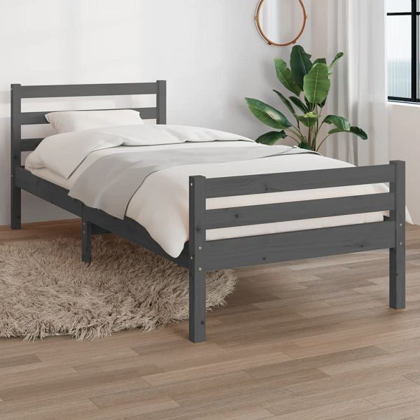 vidaXL Massivholzbett Grau 100x200 cm, Material des Bettgestells: Massives Kiefernholz, 814811