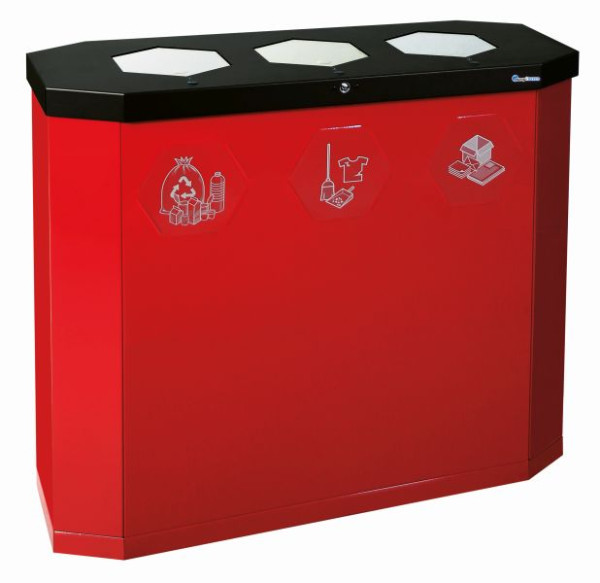 stumpf Sixco 3 swing Recycling-Station-3fach, 3 x 45 Liter, rubinrot glatt-glänzend, Abmessung: 830x950x355 mm, mit Klappen aus Edelstahl, 560-135-02