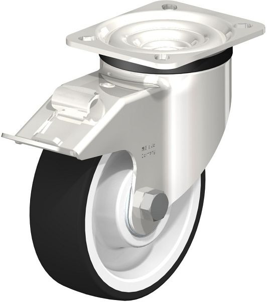 Blickle LKX-POTH 125XK-1-FI Edelstahl-Schwerlast-Lenkrolle mit Anschraubplatte & Feststeller, Thermoplastisches Polyurethan, Grau, 754898