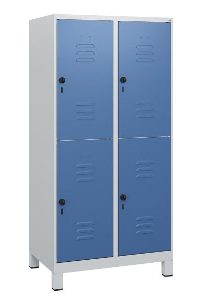 C+P Doppelstöckiger Spind Classic PLUS, Füße, 2 Abteile, 1630x800x500mm, 7035/5023, Drehriegel, 0803105-22 S10005