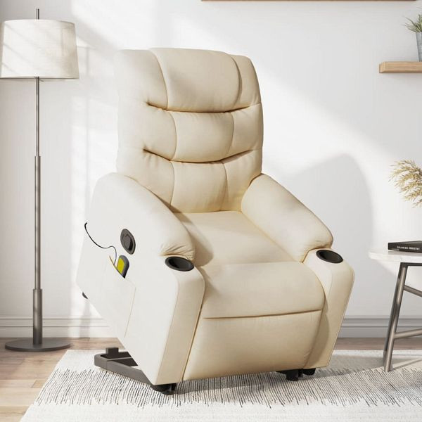 vidaXL Massagesessel mit Aufstehhilfe Creme Stoff, 3206662