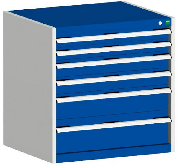 bott cubio Schubladenschrank bestückt mit 6 Schwerlastschubladen BxTxH: 800 x 650 x 800 mm, RAL 7035/5010, 40020130.11V