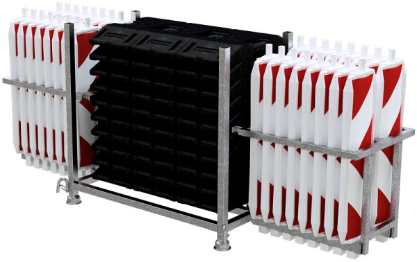 Schake 36055P-SET1 bestehend aus: 1x Stapelpalette verzinkt, 1x Zurrgurt 25mm einteilig,30x Fußplatten K1, 2x Bakenkorb verzinkt, 36055P2L-SET1