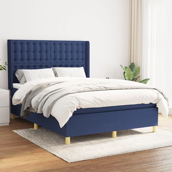 vidaXL Boxspringbett mit Matratze Blau 140x200 cm Stoff, 3132319