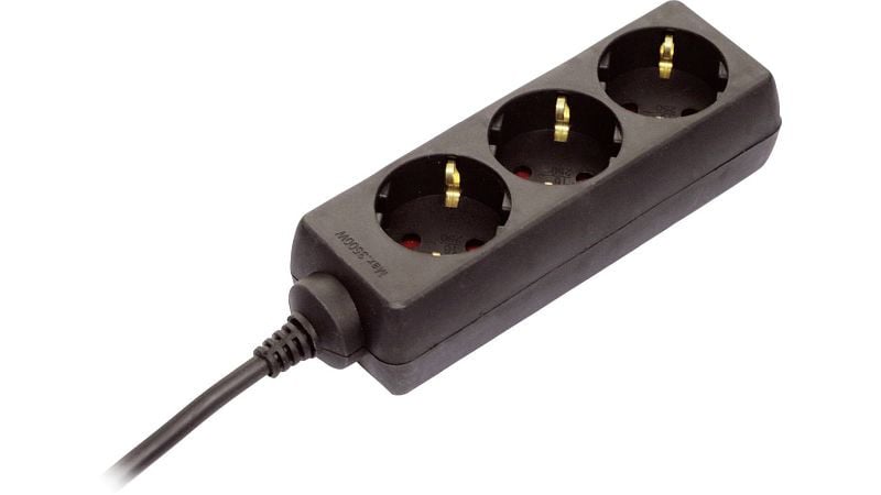 as-Schwabe Steckdosenleiste 3-fach, 1,4m, schwarz Kunststoffmantelleitung H05VV-F 3G1,5 mit Winkel-Schutzkontaktstecker, 13692