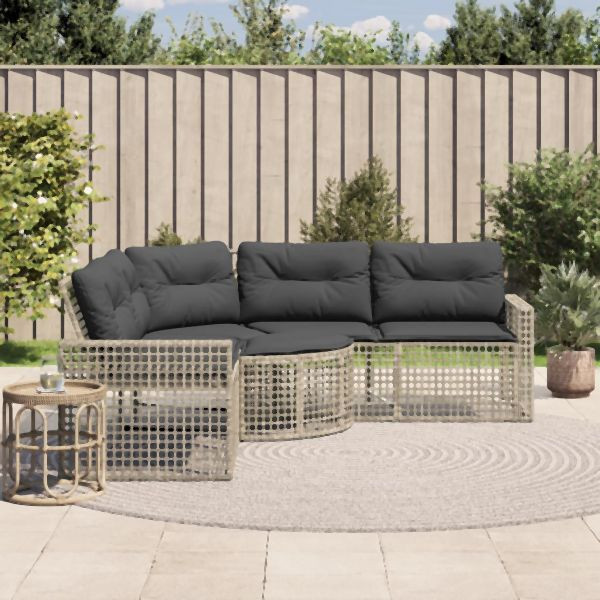 vidaXL Gartensofa in L-Form mit Kissen und Fußbank Hellgrau Polyrattan, 365898