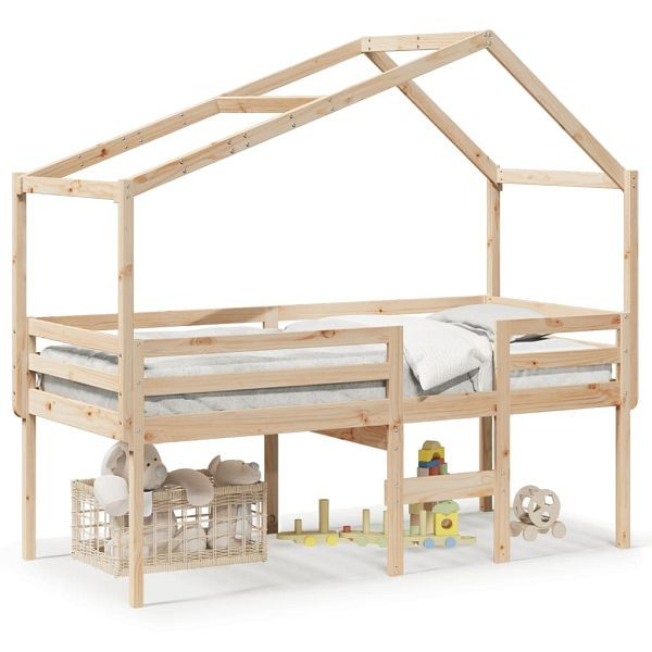 vidaXL Hochbett mit Dach 90x190 cm Massivholz Kiefer, 3282058