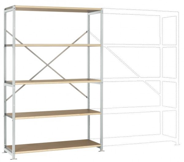 Manuflex Breitfach-Steckregal Grundregal mit 5 Holzverbundböden, HxBxT = 2000 x 1280 x 400 mm, lichtgrau, RP1026.7035