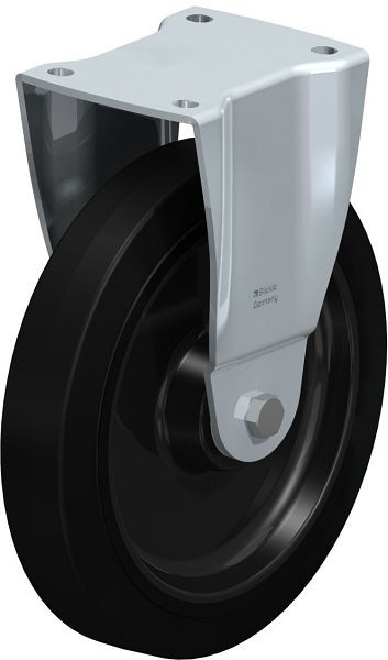 Blickle BH-POEV 250K Stahlblech-Bockrolle, Schwerlast-Ausführung, mit Anschraubplatte, Elastik-Vollgummi, Schwarz, 43562