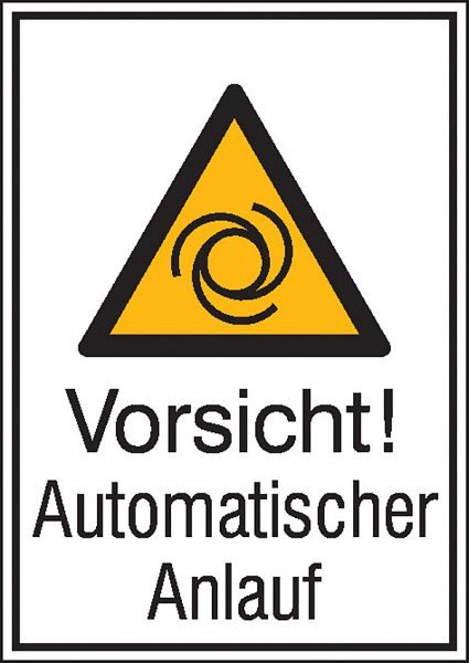 SafetyMarking Warn-Kombischild, Vorsicht! Automatischer Anlauf, BxH 13,1x18,5 cm, Aluminium, 11.0455