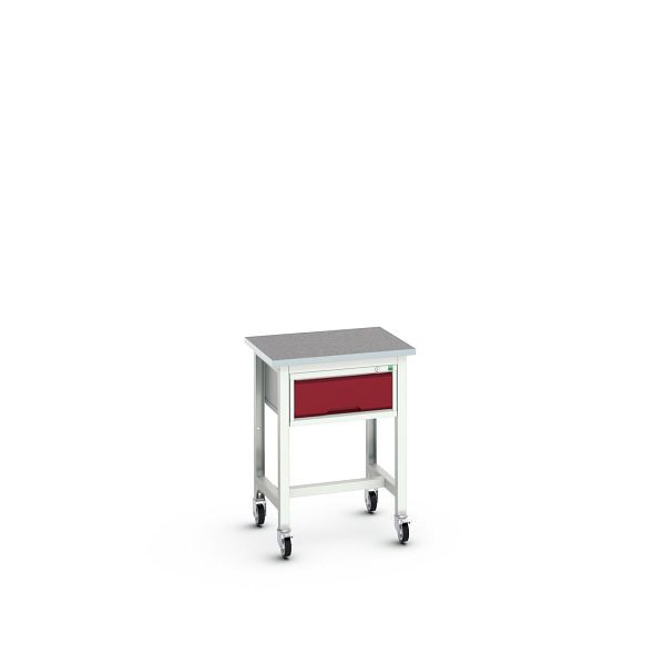 bott verso mobile Werkbank (Linoleum-Platte) mit Querstrebenset und 1 Schublade, BxTxH: 700 x 600 x 930 mm, Lichtgrau / Purpurrot, 16922201.24