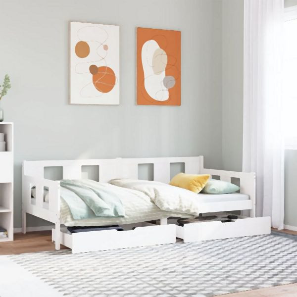 vidaXL Tagesbett mit Schubladen Weiß 90x190 cm Kiefernholz, 3302119