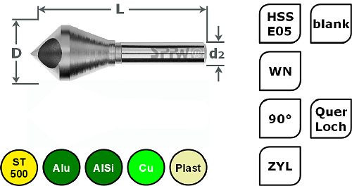 SPPW Querlochsenker HSS-E05 90° WN Bereich: 12-28 L: 87 Ø30, 1530003000