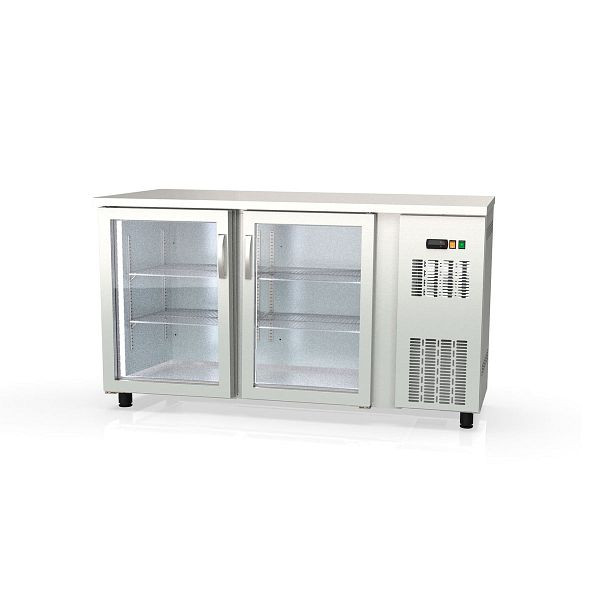 Vaiotec TOPLINE Barkühltisch 530 Edelstahl / 2 Glastüren, 148,5x53x85 cm, 11440