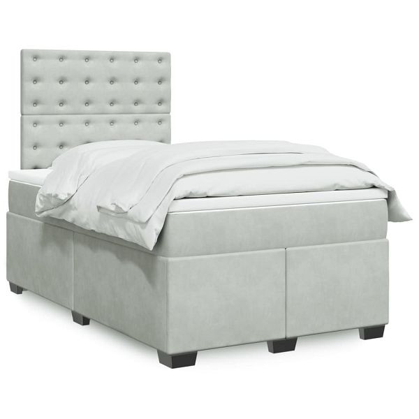 vidaXL Boxspringbett mit Matratze Hellgrau 120x190 cm Samt, 3290870