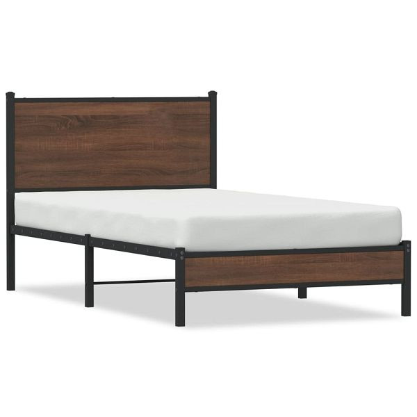 vidaXL Bettgestell mit Kopfteil Metall Braun Eichen-Optik 100x190 cm, 4007916