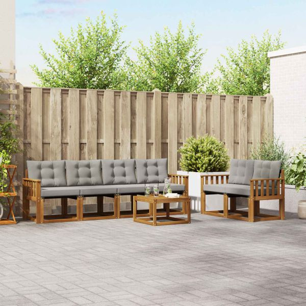 vidaXL Outdoor-Sofagarnitur mit Kissen 7-teilig Natürlich und Hellgrau, 3368422