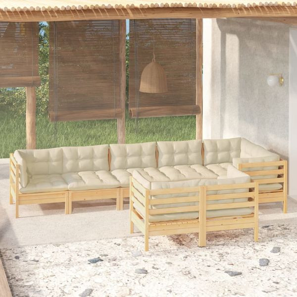 vidaXL 8-teilig Garten-Lounge-Set mit Creme Kissen Massivholz Kiefer, 3096502