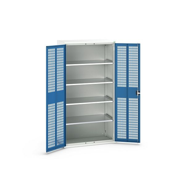 bott verso Flügeltürschrank mit Belüftung, mit 4 Fachböden, BxTxH: 1050 x550 x 2000 mm, Lichtgrau / Enzianblau, 16926770.11