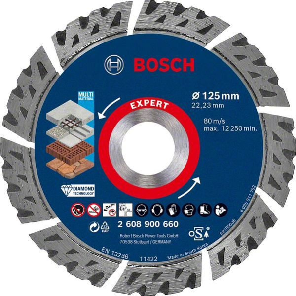 Bosch EXPERT MultiMaterial Diamanttrennscheibe, 125 x 22,23 x 2,2 x 12 mm, für kleine Winkelschleifer, 2608900660