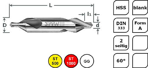 SPPW Zentrierbohrer HSS 15 Stück im Satz Ø1,6 - Ø5, 1231100003