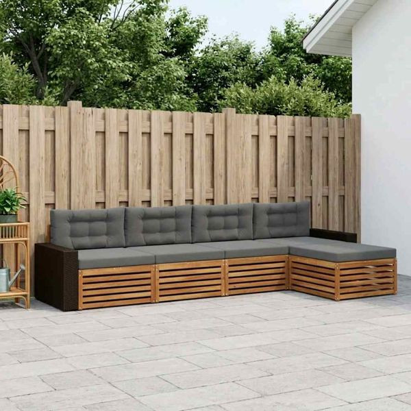 vidaXL Outdoor-Sofagarnitur 5-teilig Natur und Anthrazit Polyester, 3383245