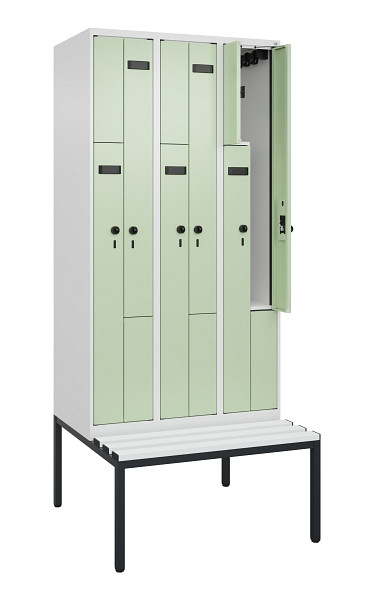 C+P Z-Spind Evolo PLUS, 6 Fächer, 2120x900x815mm, 9016/6019, Drehriegel, Sitzfläche Kunststoff, Sitzbank, 0490537-306 S10073