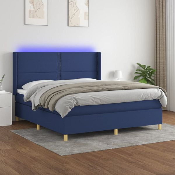 vidaXL Boxspringbett mit Matratze & LED Blau 180x200 cm Stoff, 3138819