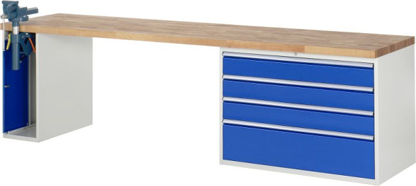 RAU Werkbank Serie 7000 - Baukasten-Bauweise, 2 Unterbau-Container (1x Schraubstock, 4x XXL-Schublade), 3000x840x700 mm, 03-7710A2-307B4S.11