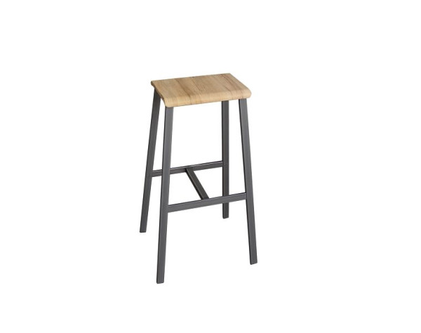 Hammerbacher Barhocker 2er Set, Industrieoptik, Sitzschale Holzformteil furniert und geölt, Asteiche, Gestell Rechteckrohr 3x1,5cm, VSMP1/F/T