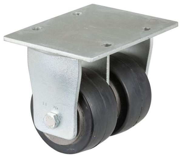 BS Rollen Schwerlastdoppelrolle, Bockrolle, Rad-Breite 2x50 mm, Rad-Ø 100 mm, Tragfähigkeit 420 kg, Elastik-Reifen schwarz, Guss, Kugellager, S110.B81.100