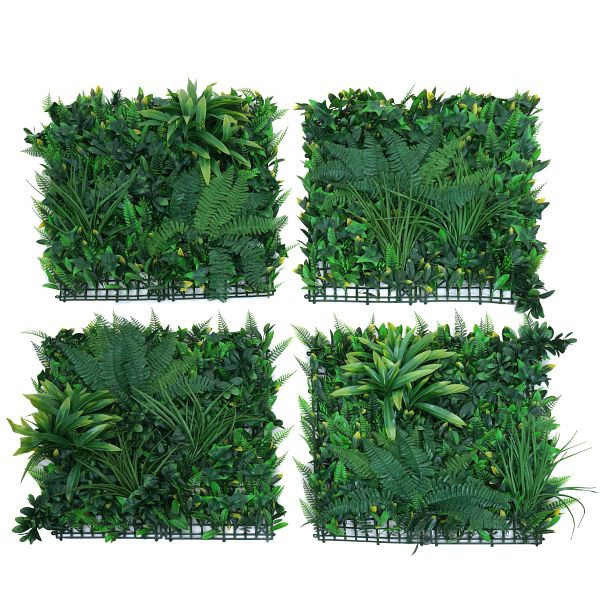 Mendler Wandpaneel HWC-O94, Pflanzenwand Wanddeko Kunstpflanze, In-/Outdoor, 4x je 50x50cm = 1m², Pflanzen grün, 139589