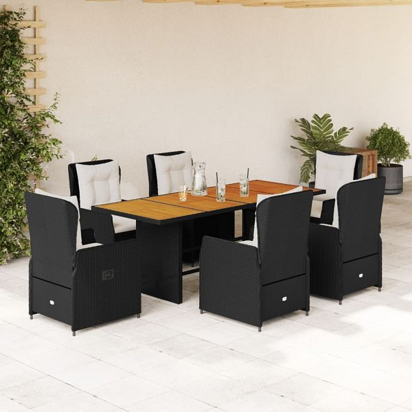 vidaXL 7-teilig Garten-Essgruppe mit Kissen Schwarz Poly Rattan, 3262779