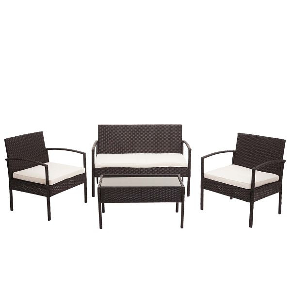 Mendler Poly-Rattan Garnitur HWC-F56, Balkon-/Garten-/Lounge-Set Sitzgruppe, braun, Kissen creme, 76125