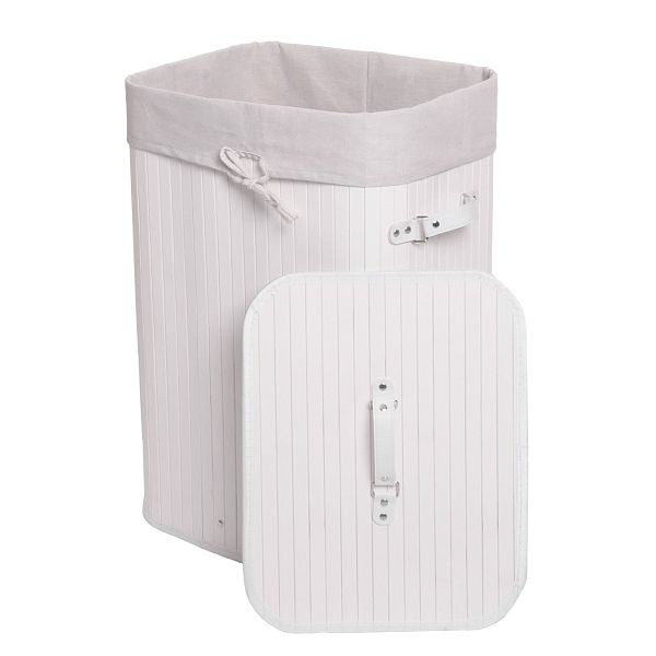 Mendler Wäschekorb HWC-C21, Laundry Wäschebox Wäschesammler Wäschebehälter Wäschetonne, Bambus 61x43x32cm 70l, weiß, 109118