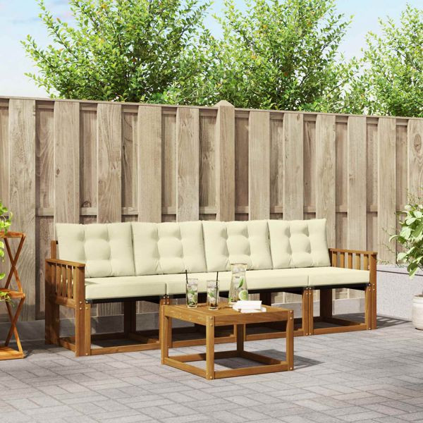 vidaXL Outdoor-Sofagarnitur mit Kissen 5-teilig Natur und Creme, 3368373