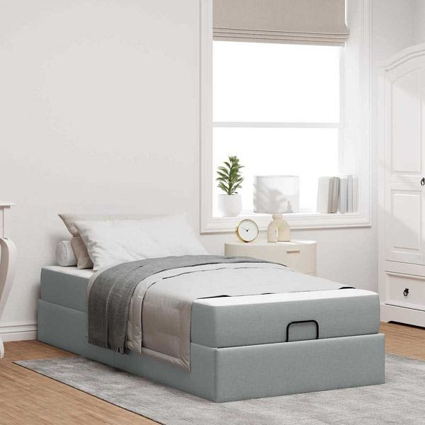 vidaXL Bettgestell mit Matratze Hellgrau 90 x 190 cm Stoff, 3399452