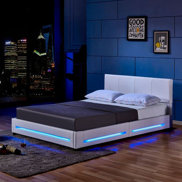 HOME DELUXE LED Bett ASTEROID, 140 x 200 cm Weiß, 25584