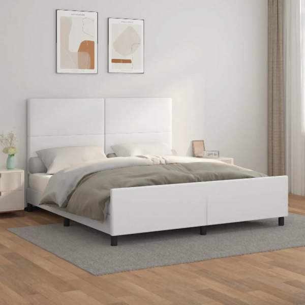 vidaXL Bettgestell mit Kopfteil Weiß 180x200 cm Kunstleder, 3125464