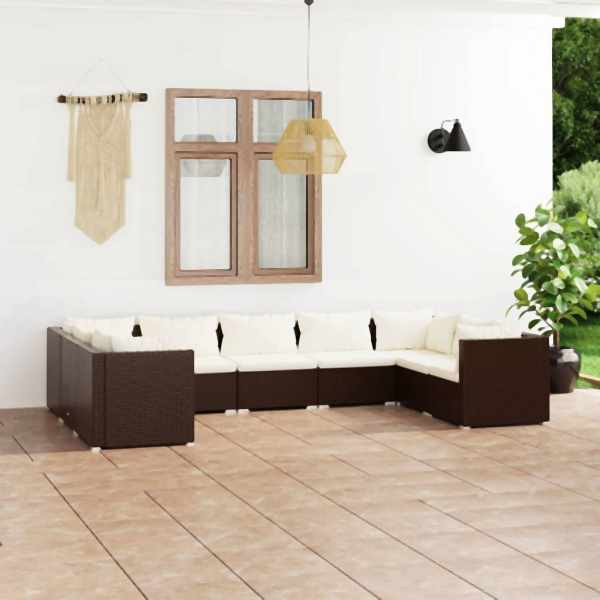 vidaXL 9-tlg. Garten-Lounge-Set mit Kissen Poly Rattan Braun, 3101970