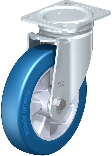 Blickle LU-ALBS 200K Stahlblech-Lenkrolle, schwere, geschlossene Ausführung, mit Anschraubplatte, Blickle Besthane® Soft, Blau, 755077