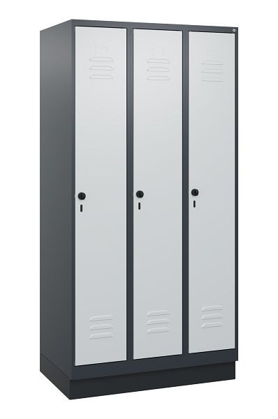 C+P Umkleidespind Classic PLUS, Sockel, 3 Abteile, 1800x900x500mm, 7016/7035, Drehriegel, 0800207-30 S10013